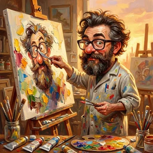 ChatGPT caricature of an artist in oil painting style