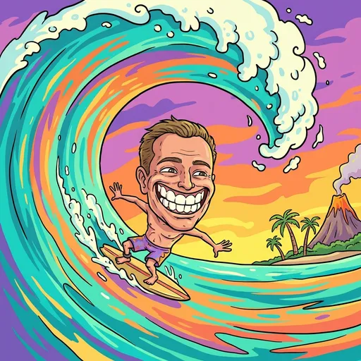 AI caricature of a surfer generated with ChatGPT in cartoon style